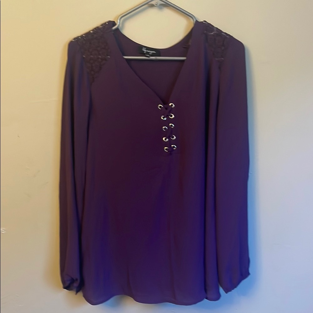 Purple Lace-Up Long Sleeve Blouse (Bin U)​